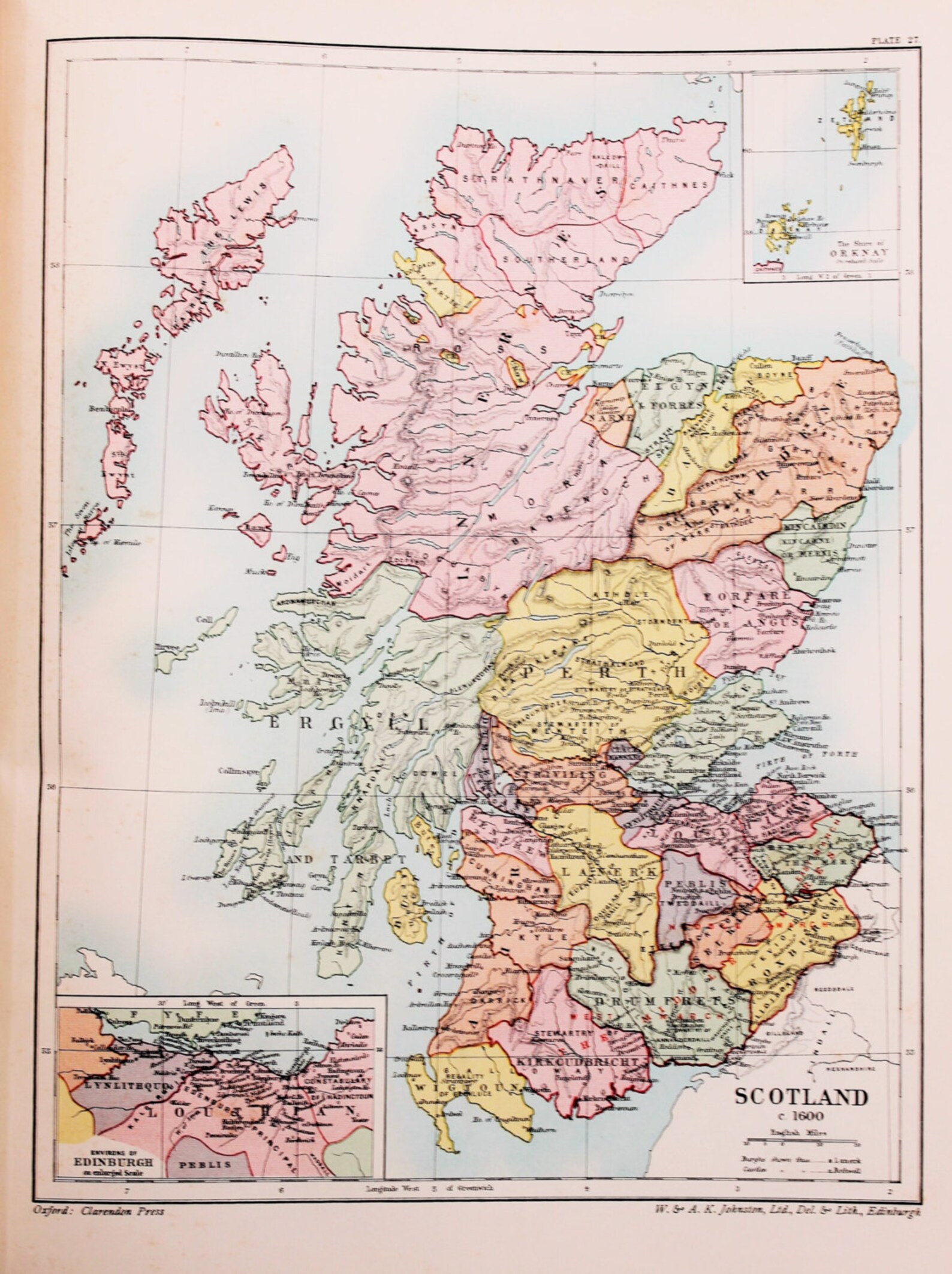 Antique Map of Scotland AD 1600. Published 1902 Lovely Pastel | Etsy