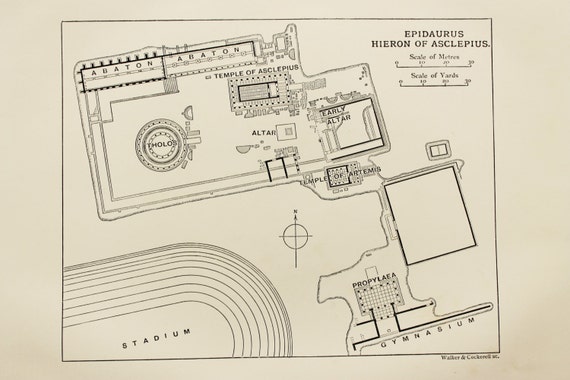 Antique Historical Map Of Epidaurus Hieron Of Asclepius Etsy