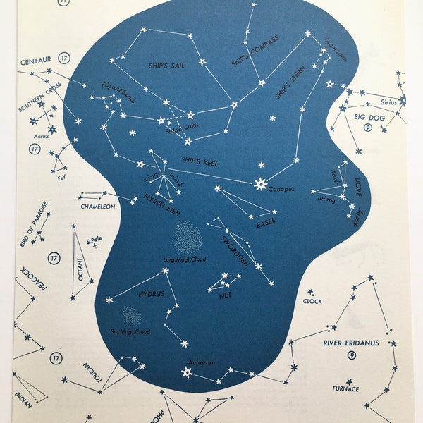 ARGO the SHIP & South Pole Constellations, Star Charts, 1950s Vintage Astronomy Prints (16)