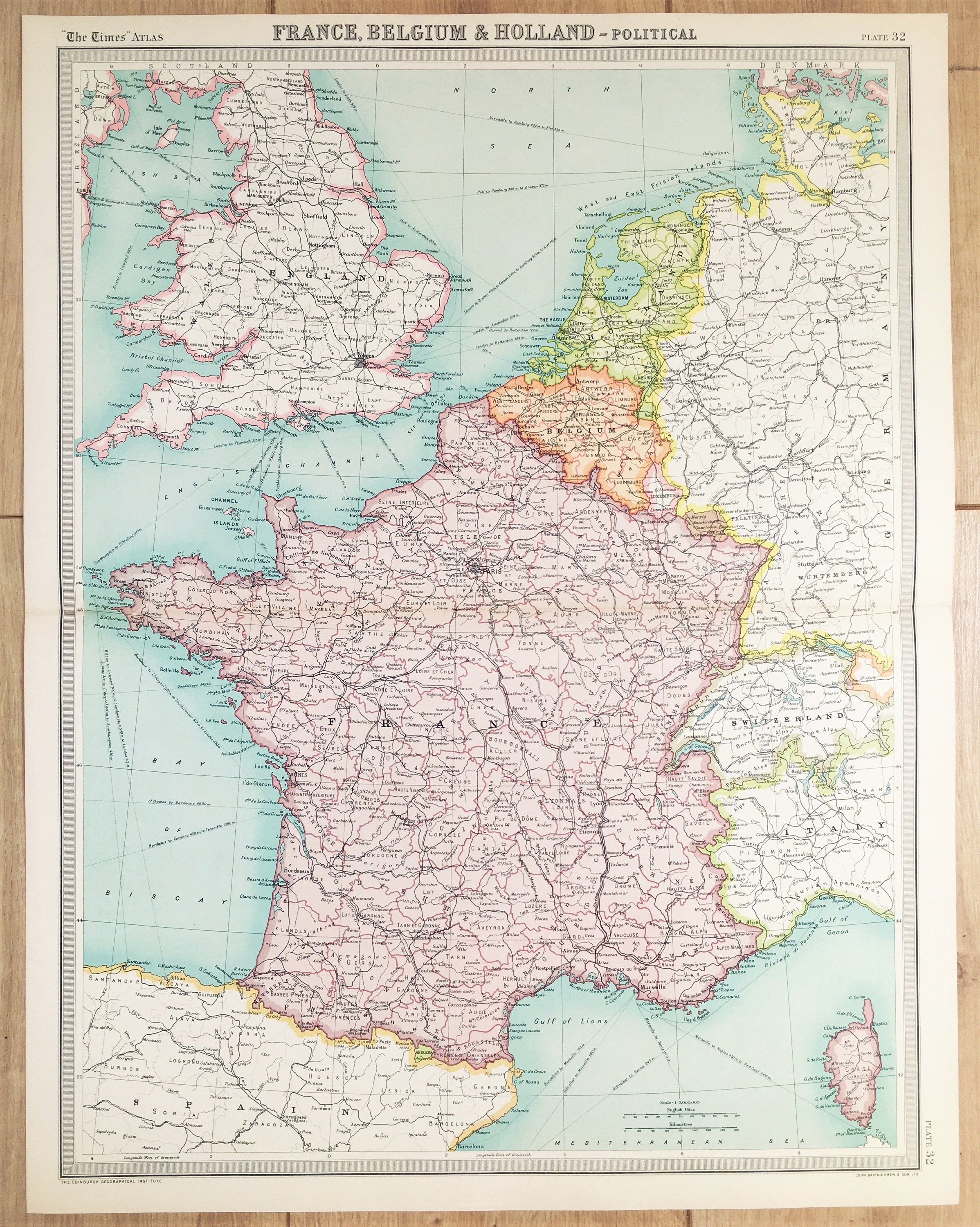 Grosse Antike Karte Von 1922 West Europa Karte Frankreich Etsy