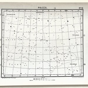 VISSEN 1920 antieke astronomieprint, sterrenbeelden, sterrenkaart in zwart-wit, astronomische print 12