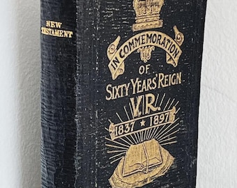 RARE! New Testament Commemorating Queen Victoria's Diamond Jubilee, Pocket Sized, Antique Black Leather Binding