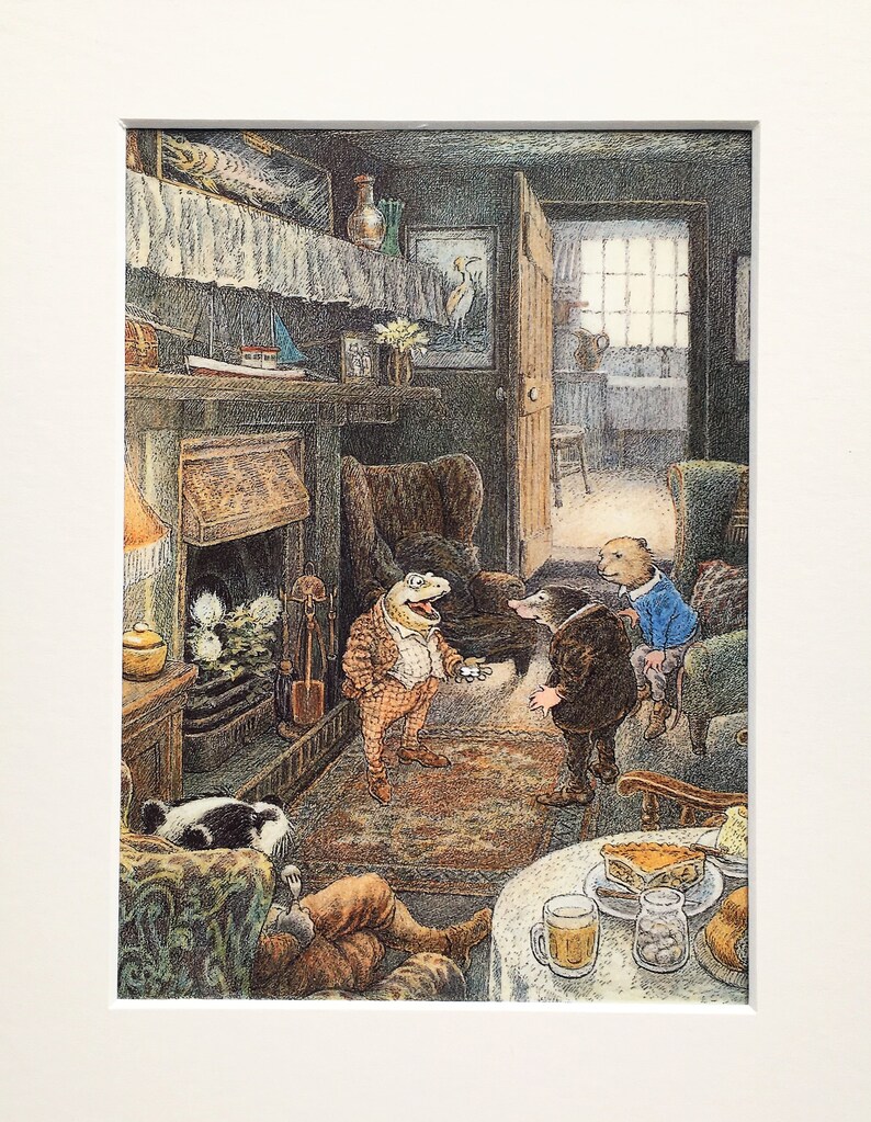 Wind in the Willows Large Mounted Print by Inga Moore. Matted Vintage Colour Print image 1