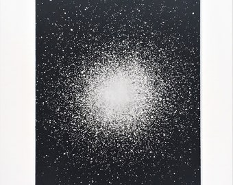 1950s Vintage Astronomy Print, Globular Cluster M13 in  Hercules, Galaxy, Stars, Constellations - Mounted-Matted Ready for Framing