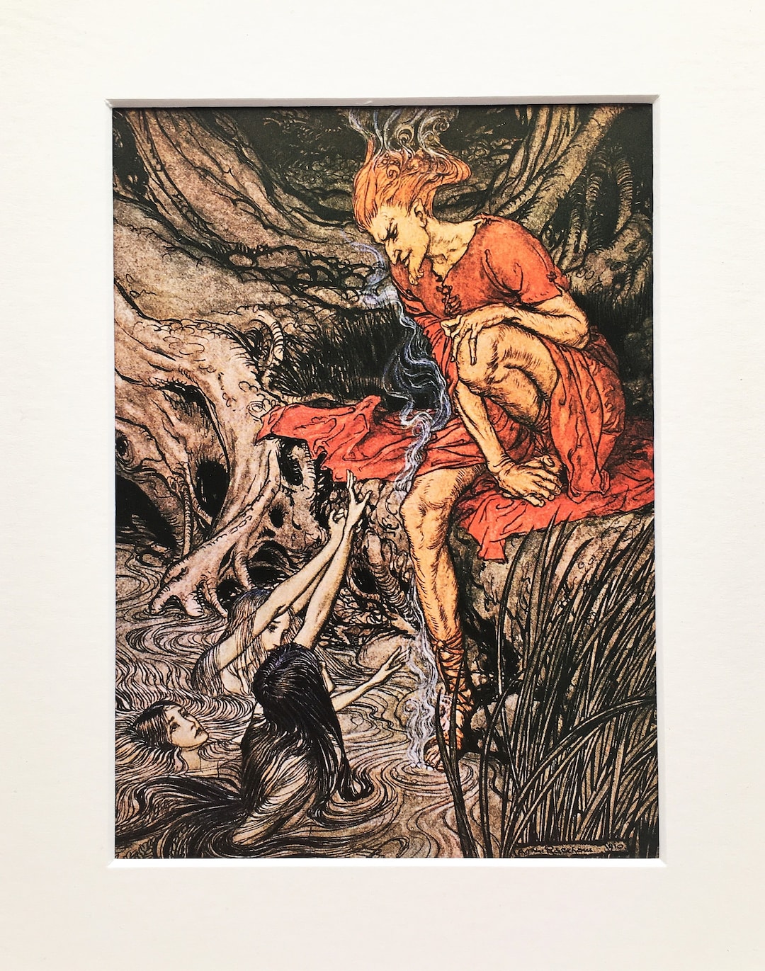 ARTHUR RACKHAM 1970s Vintage Mounted Colour Print Rhinegold & the ...