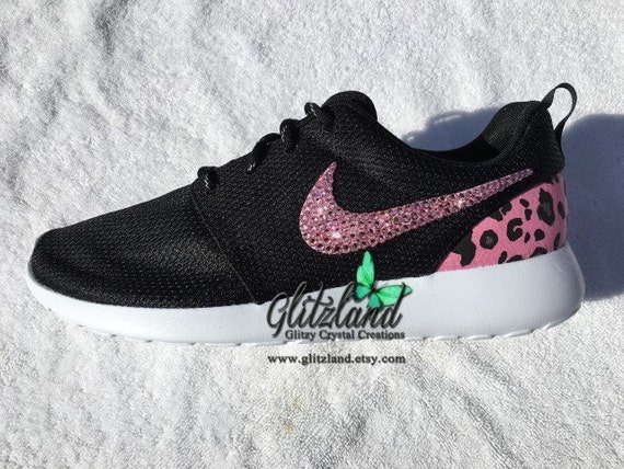 Swarovski Nike Black White Nike Roshe Run with Pink Cheetah | Etsy
