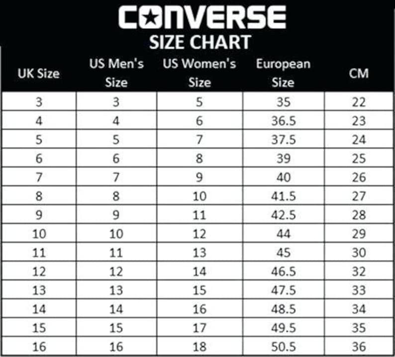 Converse Chuck Taylor Unisex Size Chart