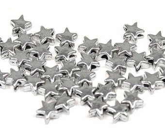 Metallperlen Sterne, Spacer Beads, Sternperlen, Zwischenperlen - 50 Stück -  6x6 mm - Antiksilber - DIY Schmuck