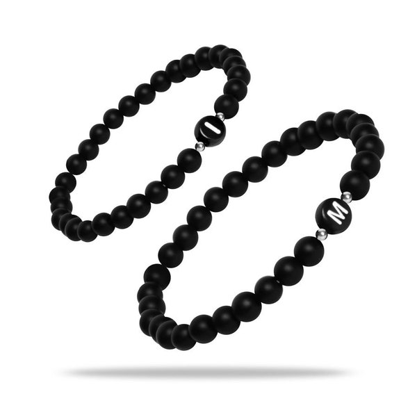 Partner Bracelet Set Star, Couple bracelet made of black natural stone beads, High quality pearl bracelet, Couple bracelets, Gift for couples
