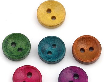 Wooden buttons colorful 50 pieces, button set, craft supplies