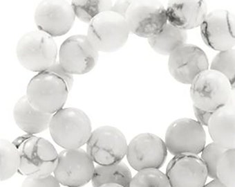 Agate gemstone beads, 60 pieces with 6 mm diameter, natural stone beads in white/grey, jewelry beads for DIY jewelry and bracelets