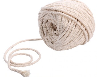 Cotton cord twisted in off-white, cotton rope 10 meters long and 8 mm thick, yarn for DIY crafts/clothing and craft work