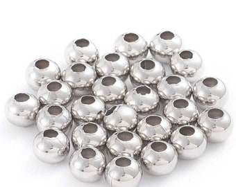 Edelstahlperlen in Silber, Rocailles Metallperlen, Spacer Beads, wählbarer Durchmesser, polierte Perlen für DIY-Modeschmuck oder Armbänder