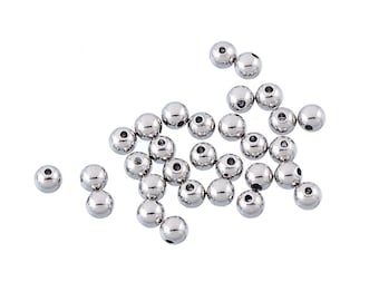 Stainless steel beads in silver, spacer beads, 50 pieces with 4 mm diameter, steel beads for threading for fine DIY jewelry and bracelets
