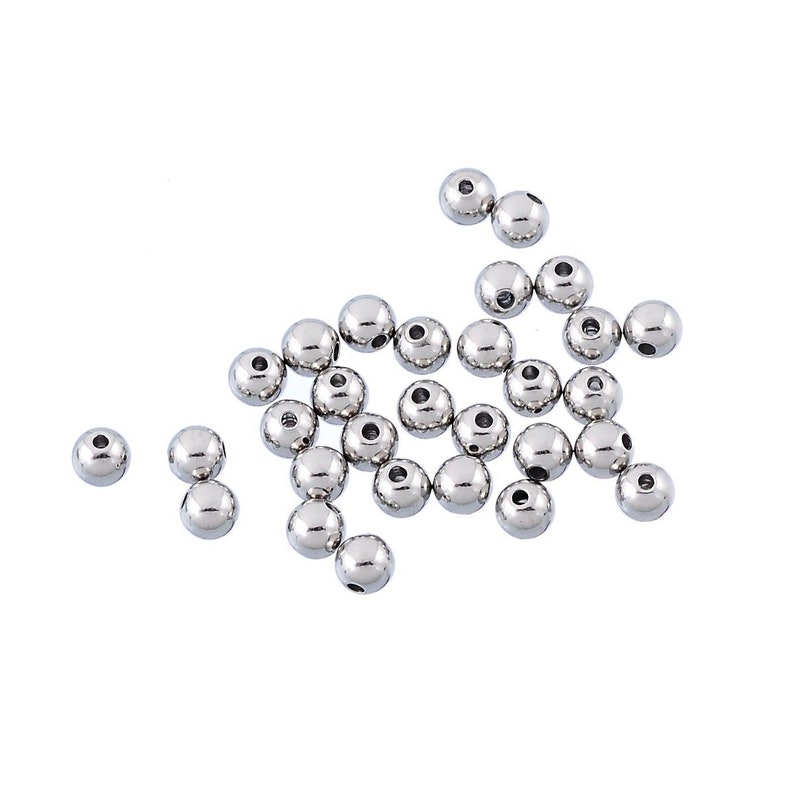 Stainless steel beads in silver, spacer beads, 50 pieces with 4 mm diameter, steel beads for threading for fine DIY jewelry and bracelets image 1