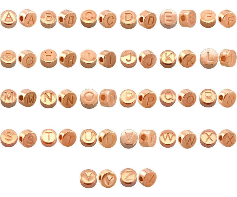 Farbe: Ros\u00e9gold 7mm Bastelperlen 26 St\u00fcck Sadingo Buchstabenperlen Metall Designer Qualit\u00e4t