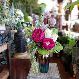 Faux Succulent Arrangement, Peony, Protea, And Allium Faux Floral Arrangement, Home Decor image 1