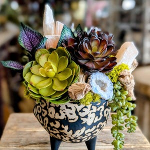 Crystal Succulent Garden: Boho Planter with Selenite & Geode