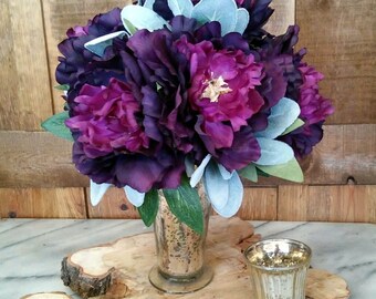 Two Toned Purple Peonies Faux Floral Arrangement