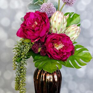 Faux Succulent Arrangement, Peony, Protea, And Allium Faux Floral Arrangement, Home Decor image 3