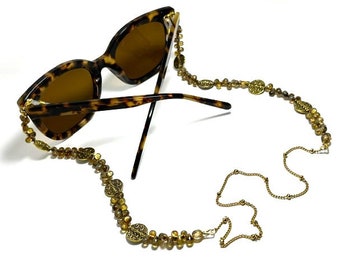 Collier de lunettes sur mesure Lunettes de créateurs de mode Chaîne en verre doré Cordon porte-lunettes Lunettes de soleil rustiques Lanière de lunettes