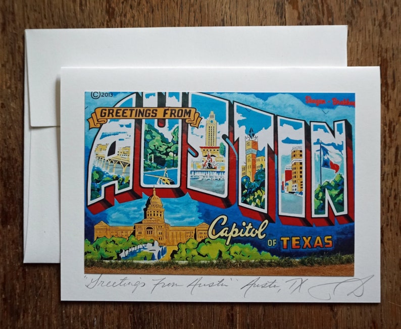 GREETINGS FROM AUSTIN Handmade 5x7 Photo Greeting Card Card Stock and