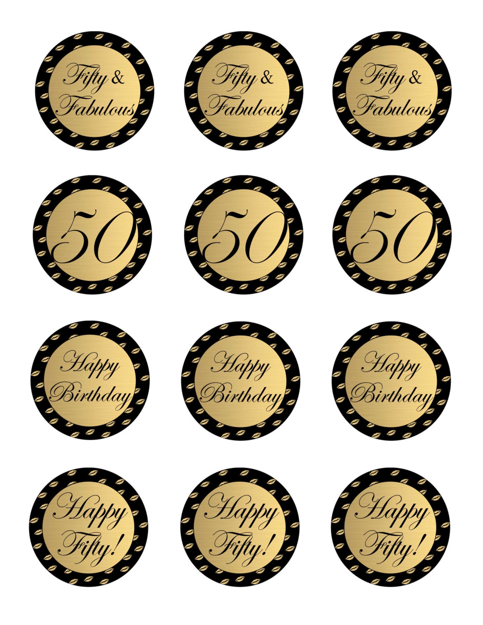 Instant Download 50th Birthday Cupcake Toppers 50th and | Etsy