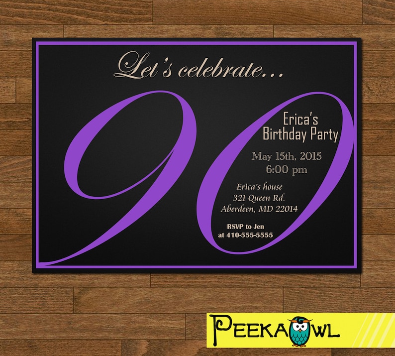 Printable 90th birthday invitation card 90th birthday party | Etsy