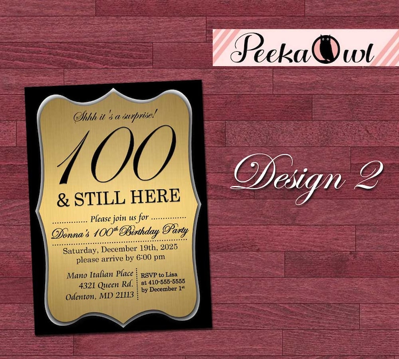 Printable 100th Birthday Invitation Full Century 100 & - Etsy