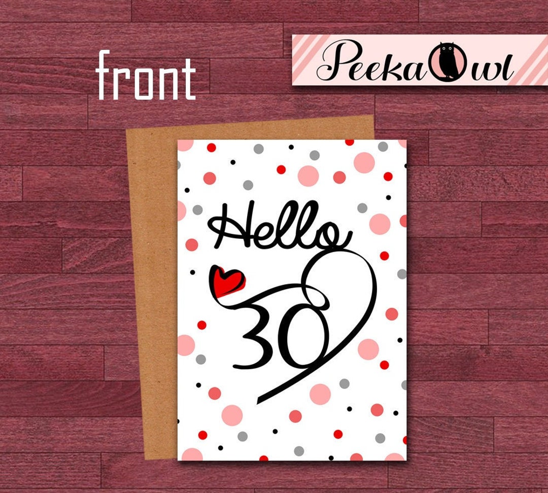 Instant Digital Download 30th Birthday Card Hello 30 Birthday Card for ...
