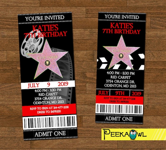 Druckbare Hollywood Geburtstags Party Einladung Ticket Red Etsy
