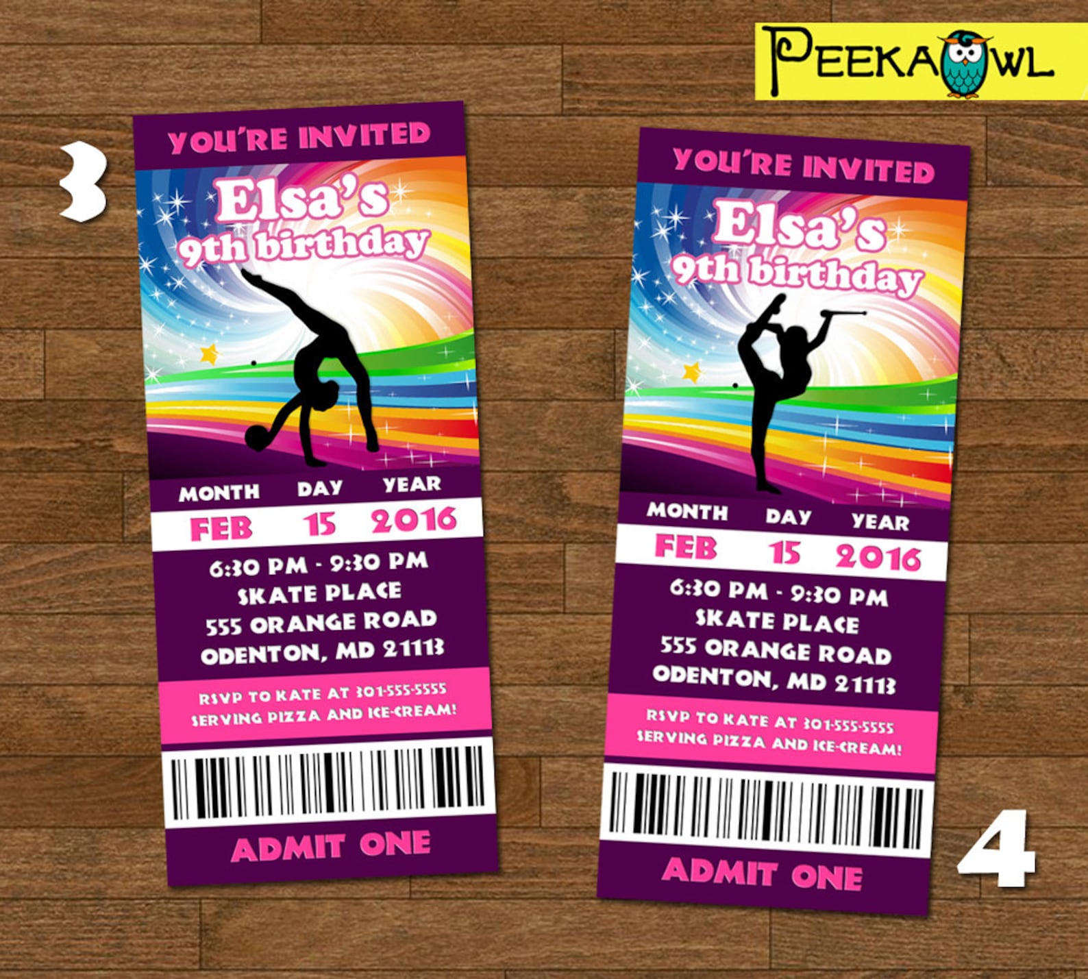 Printable Girls Gymnastics Invitation Ticket Rainbow Etsy