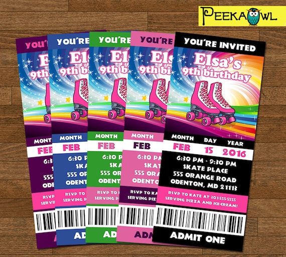 Items Similar To Printable Girls Roller Skating Invitation Ticket