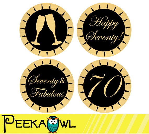 Black and Gold 70th Birthday Cupcake Toppers 70th Birthday Cupcake Toppers Instant Download 1951 Cupcake Topper Cheers to 70 Years