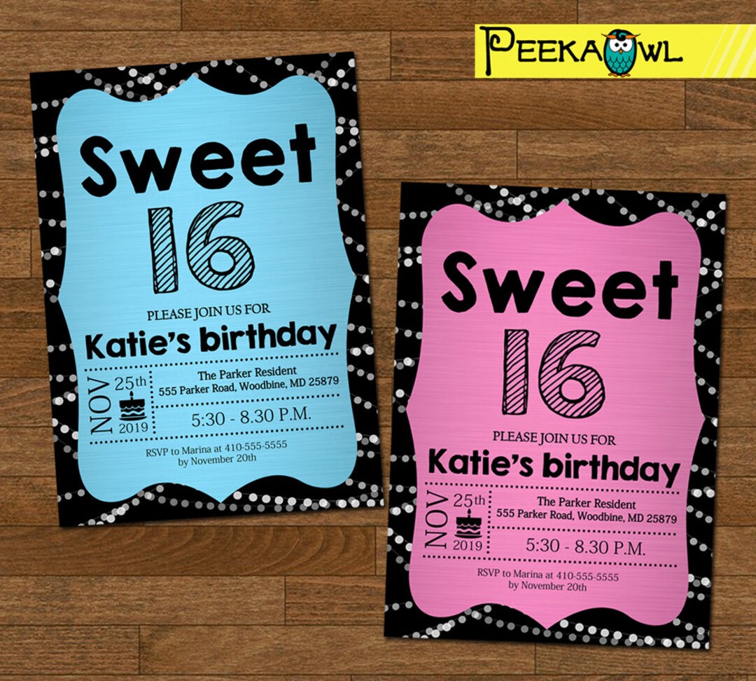 Printable Sweet 16 Invitation Birthday Invitation Card Sweet Etsy