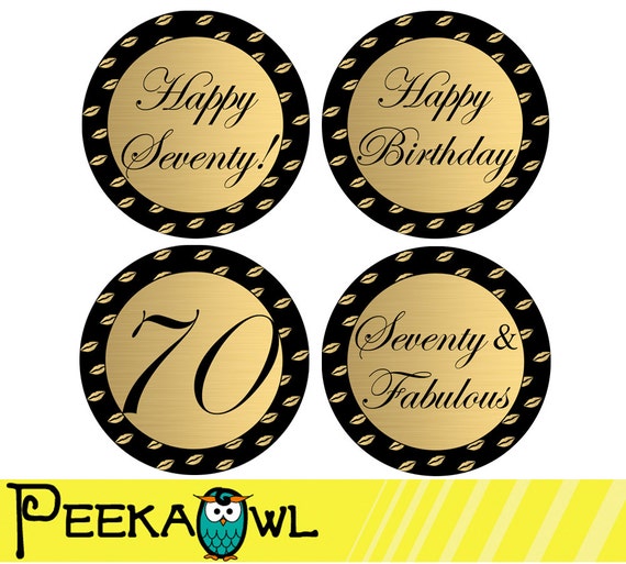 Black and Gold 70th Birthday Cupcake Toppers 70th Birthday Cupcake Toppers Instant Download 1951 Cupcake Topper Cheers to 70 Years