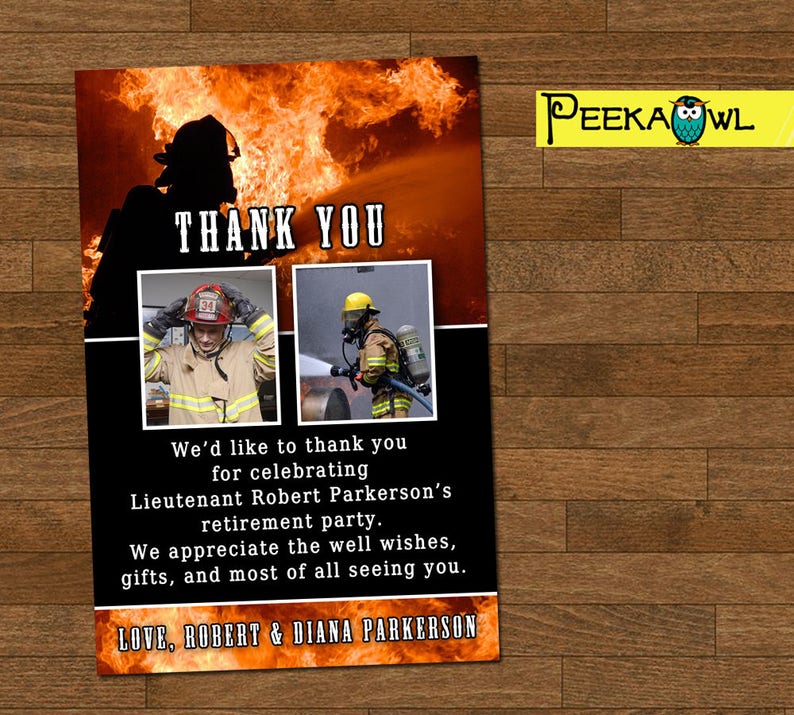 Fireman Retirement Thank You Cards Printable Fireman Thank Etsy