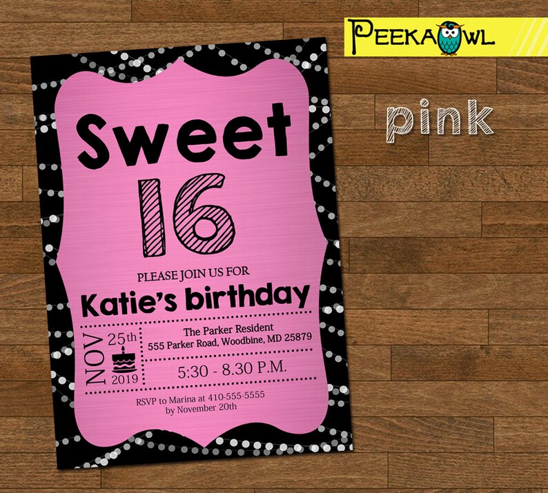 Printable Sweet 16 Invitation Birthday Invitation Card Sweet Etsy