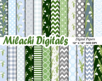 Snowdrop Digital Paper, Seamless Backgrounds, Birthday Scrapbook Papers, Printable Scrapbook Papers, Chevron Wallpaper, Damask - M963
