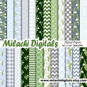 Schneeglöckchen digitales Papier, nahtlose Hintergründe, Geburtstag Scrapbook Papiere, druckbare Scrapbook Papiere, Chevron Wallpaper, Damast - M963