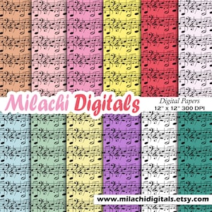 Music sheet digital paper, music paper, scrapbook paper, music notes, music background - M371