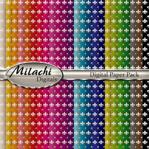 Rainbow Fleur De Lis Digital Paper Pack - Commercial Use - Instant Download - M22
