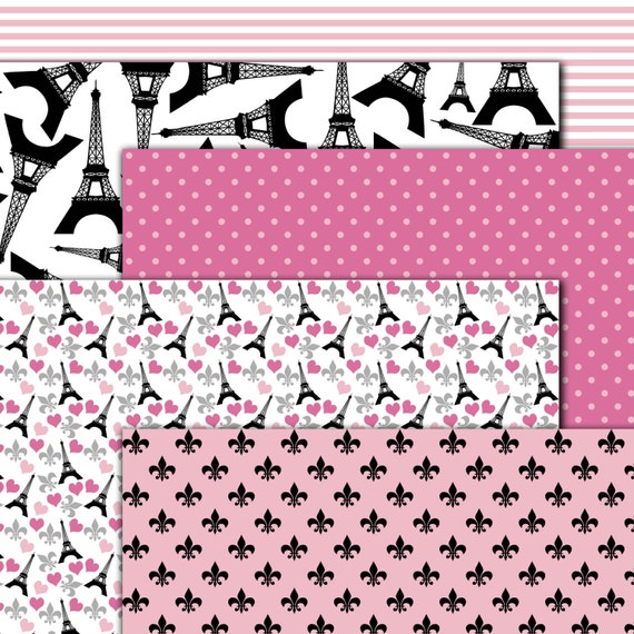 M386 Bonjourn background Paris digital paper Eiffel Tower scrapbook papers French wallpaper