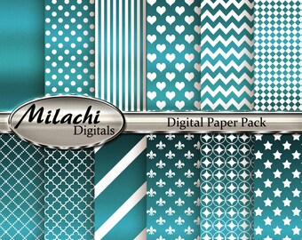 Paquete de papel digital turquesa metálico - uso comercial - Descarga instantánea - M56