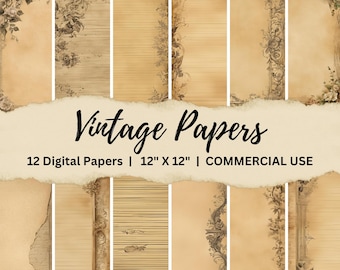 Vintage Papers Digital Paper, old paper backgrounds, junk journal papers, printable scrapbook paper, card making, digital download