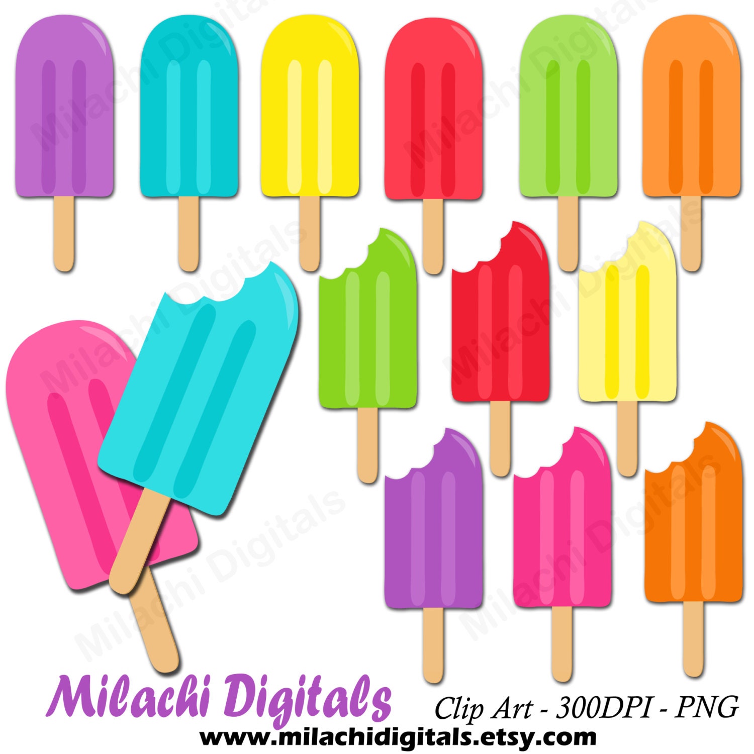 ICE CREAM CLIPART Popsicle and Frozen Dessert Summer Clipart