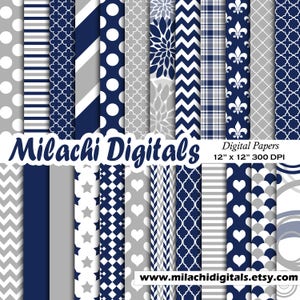 Navy Blue and Gray digital paper, patterns, scrapbook papers, wallpaper, digital scrapbooking, background - M579