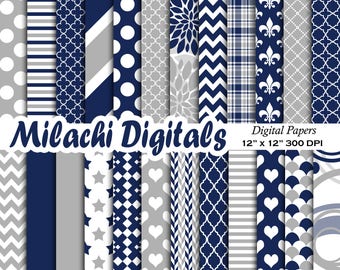 Navy Blue and Gray digital paper, patterns, scrapbook papers, wallpaper, digital scrapbooking, background - M579