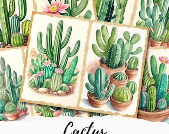 Cactus Junk Journal Printable Pages, Cactus Scrapbook Paper, Cactus Junk Journal Digital Collage Sheet, Instant Download