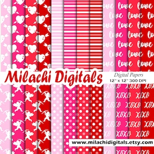 Papier numérique de Valentine, papiers de scrapbook de jour de Valentine, papier peint de coeur, fond de coeur, modèle de cupidon, amour, modèle de xoxo M855